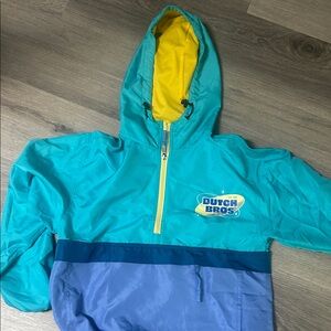 Dutch Bros Teal and Yellow Hooded Jacket